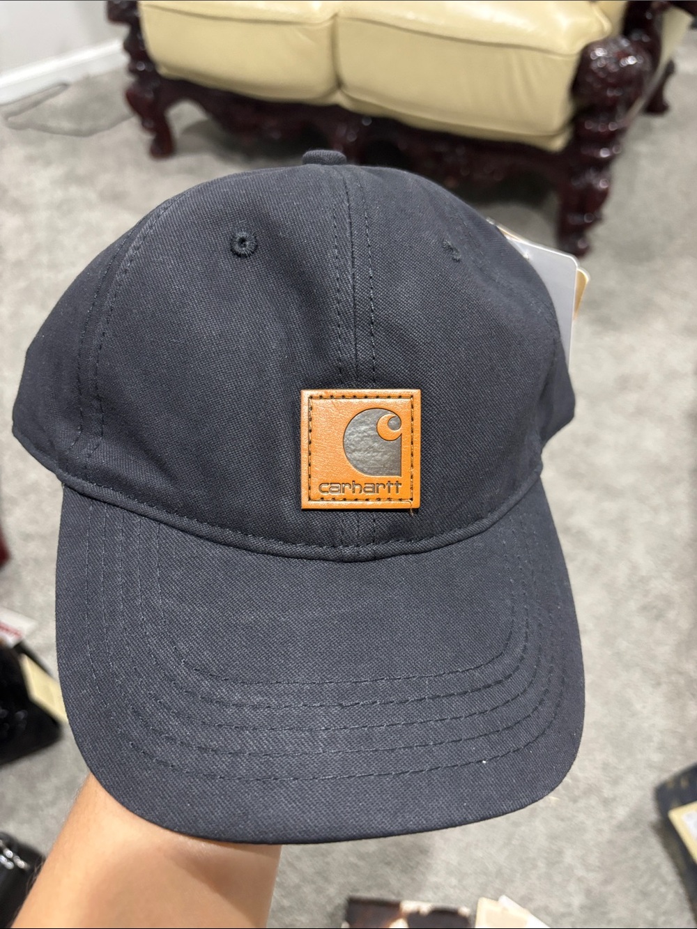 Carhartt Black Canvas Cap with Tan Logo Patch